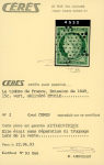 Stamp of France » Type Cérès de 1849-1850 1849, Cérès non dentelé Y&T n°2 15 centimes vert,