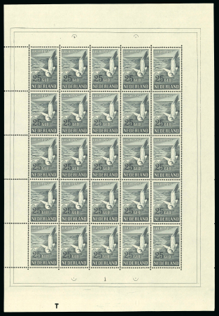 Stamp of Netherlands 1951 Airmail 15g and 25g in mint n.h. complete sheets of 25