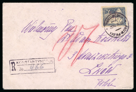 Stamp of Poland » Poland Post Levante 1920, Registered cover to Lwow franked 1Mk blue-violet