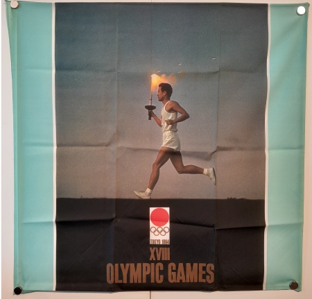 Stamp of Olympics » 1964 Tokyo 1964 Tokyo fabric banner (70x70cm) showing torch runner with games legend