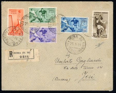 Stamp of Olympics » 1932-1936 Intervening Championships 1934 World Cup: Italy 1934 World Cup ordinary mail set of 5 on registered cover