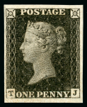 Stamp of Great Britain » 1840 1d Black and 1d Red plates 1a to 11 1840 1d. black, Pl. 1a, TJ, A superb unused imprimatur