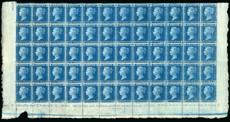 Stamp of Great Britain » 1854-70 Perforated Line Engraved 1858 2d blue pl.9 PA-TL, a magnificent half sheet of 60 from the foot of the sheet