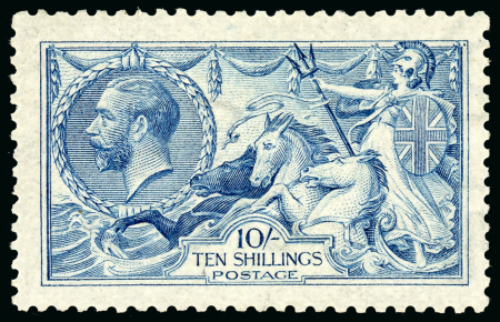 Stamp of Great Britain » King George V » 1913-19 Seahorse Issues 1915 De La Rue 10/- Pale blue, large part OG; fresh