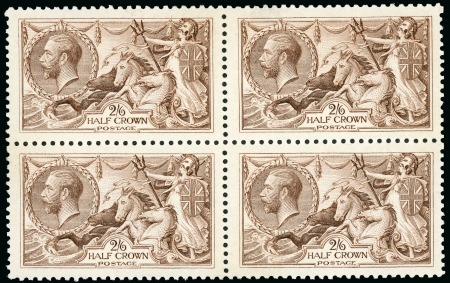 Stamp of Great Britain » King George V » 1913-19 Seahorse Issues 1918 Bradbury Wilkinson 2s6d to 10s in beautifully fresh mint n.h. blocks of four