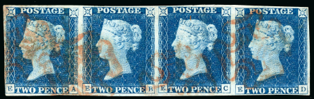 Stamp of Great Britain » 1840 2d Blue (ordered by plate number) 1840 2d blue pl.1 EA-ED used horizontal strip of four