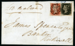 Stamp of Great Britain » 1840 1d Black and 1d Red plates 1a to 11 1844 (Jun 8) large part entire with 1840 1d black and 1d red mixed franking
