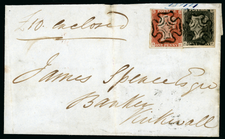 Stamp of Great Britain » 1840 1d Black and 1d Red plates 1a to 11 1844 (Jun 8) large part entire with 1840 1d black and 1d red mixed franking