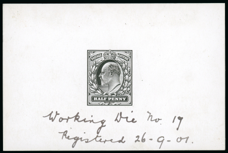 Stamp of Great Britain » King Edward VII 1901 (26 Sep.) 1/2d. die proof in black on glazed card