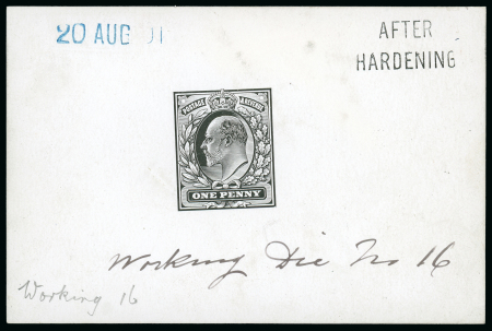 Stamp of Great Britain » King Edward VII 1901 (20 Aug.) 1d. die proof in black on glazed card
