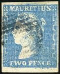 Stamp of Mauritius » 1859 Dardenne Issue (SG 41-44) 1859 Dardenne 2d pale blue, with "cut transfer" variety
