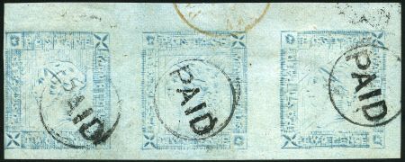 Stamp of Mauritius » 1859 Lapirot Issue » Worn Impressions (SG 39) 1859 Lapirot 2d blue strip of three, worn impressi