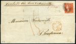 Stamp of Mauritius » 1859 Dardenne Issue (SG 41-44) 1d. dull vermilion, large to huge margins, light barred oval cancel, on merchant's cover from Port Louis to France