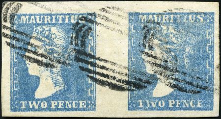 Stamp of Mauritius » 1859 Dardenne Issue (SG 41-44) 1859 Dardenne 2d pale blue horizontal pair showing
