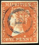 Stamp of Mauritius » 1859 Dardenne Issue (SG 41-44) 1859 Dardenne 1d red with variety "egg over PENNY"