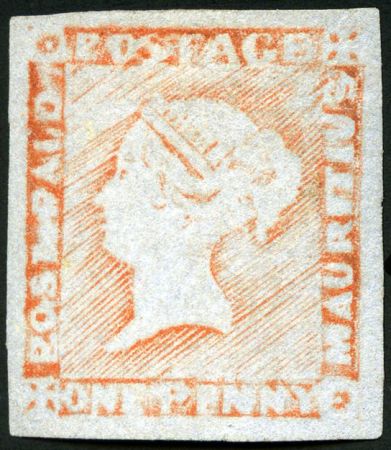 Stamp of Mauritius » 1848-59 Post Paid Issue » Latest Impressions (SG 23-25) 1d red brown on bluish, latest impression, position