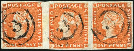 Stamp of Mauritius » 1848-59 Post Paid Issue » Early Impressions (SG 6-9) 1d. vermilion on bluish paper, early impression, horizontal