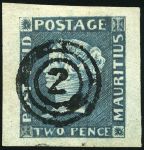 Stamp of Mauritius » 1848-59 Post Paid Issue » Early Impressions (SG 6-9) 2d deep blue on thick greyish, early impression, position