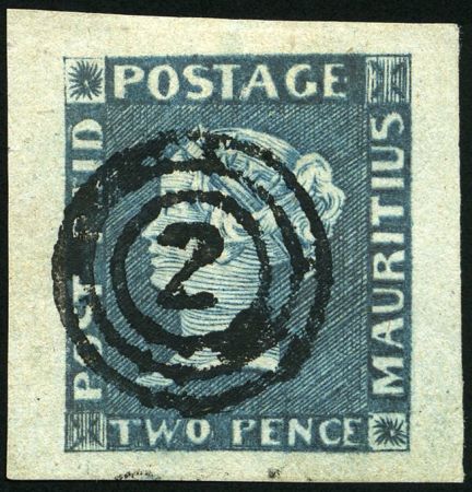 Stamp of Mauritius » 1848-59 Post Paid Issue » Early Impressions (SG 6-9) 2d deep blue on thick greyish, early impression, position