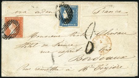 Stamp of Mauritius » 1859 Dardenne Issue (SG 41-44) A Key Showpiece of the Dardenne Issue: 1859 Dardenne 1d red and 2d blue used together on cover to France
