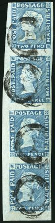 Stamp of Mauritius » 1848-59 Post Paid Issue » Intermediate Impressions (SG 10-15) 1848-59 Post Paid 2d blue on bluish, intermediate impression,