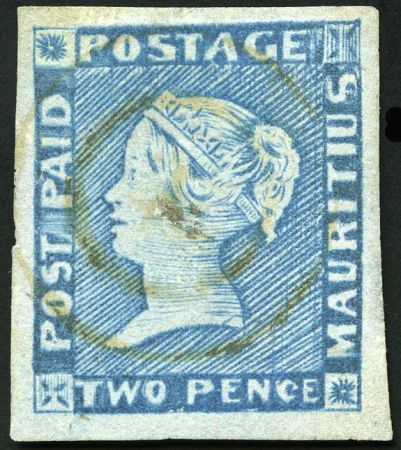 Stamp of Mauritius » 1848-59 Post Paid Issue » Intermediate Impressions (SG 10-15) 2d blue on greyish, intermediate impression, position
