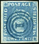 Stamp of Mauritius » 1848-59 Post Paid Issue » Early Impressions (SG 6-9) 2d blue on bluish, early impression, position 11, neatly
