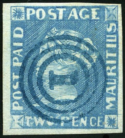 Stamp of Mauritius » 1848-59 Post Paid Issue » Early Impressions (SG 6-9) 2d blue on bluish, early impression, position 11, neatly