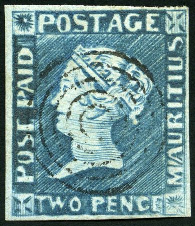 Stamp of Mauritius » 1848-59 Post Paid Issue » Early Impressions (SG 6-9) 2d. blue on bluish, early impression, position 12,