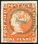 Stamp of Mauritius » 1848-59 Post Paid Issue » Early Impressions (SG 6-9) 1848-59 Post Paid 1d vermilion on greyish, early i