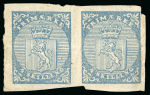 Stamp of Norway 1855 Lion 4sk, mint horizontal pair, clear to huge margins, large part original gum