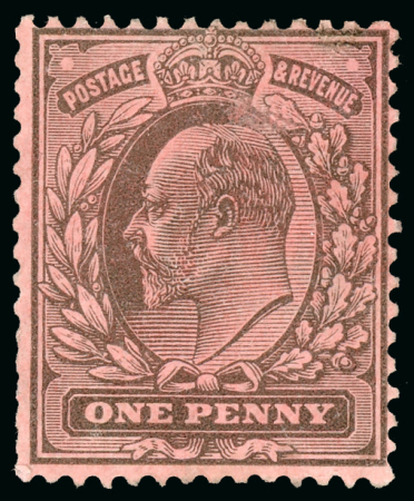 Stamp of Great Britain » King Edward VII 1d. Colour trial, perforated, printed in black on red