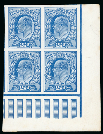 Stamp of Great Britain » King Edward VII 1901 2 1/2d. bright blue marginal block of four imperforate