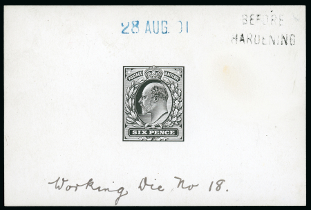 Stamp of Great Britain » King Edward VII 1901 6d. die proof in black on glazed card 60 x 92mm.