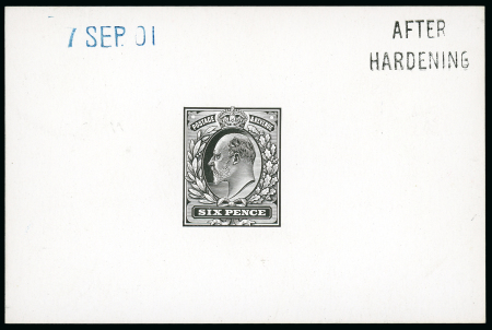 Stamp of Great Britain » King Edward VII 1901 6d. die proof in black on glazed card 62 x 92mm.