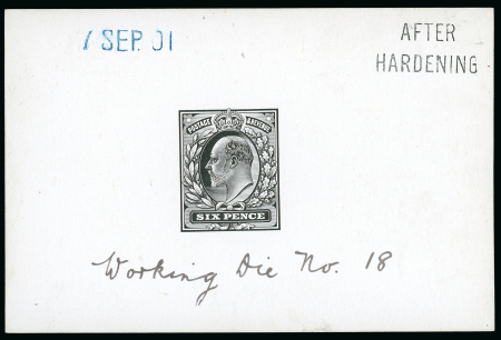 Stamp of Great Britain » King Edward VII 1901 6d. die proof in black on glazed card (62 x 92mm.),