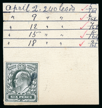 Stamp of Great Britain » King Edward VII 1901 6d. die proof in black on glazed card (62 x 92mm.)