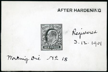 Stamp of Great Britain » King Edward VII 1901 6d. die proof in black on glazed card (62 x 92mm.),