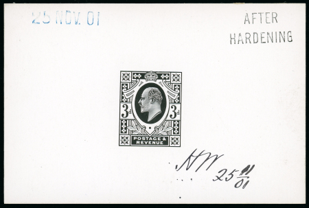 Stamp of Great Britain » King Edward VII 1901 3d. die proof in black on glazed card (62 x 92mm.),