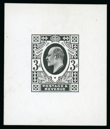 Stamp of Great Britain » King Edward VII 1902 3d. cut down die proof in black on glazed card,