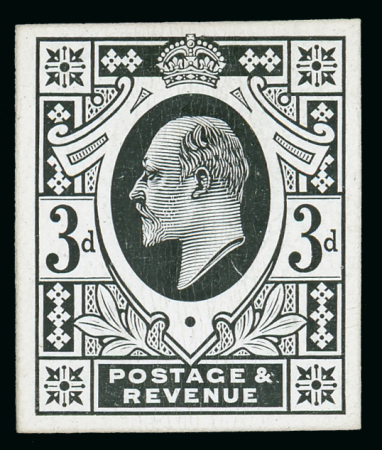 Stamp of Great Britain » King Edward VII 1902 3d. stamp size die proof in black on glazed card,