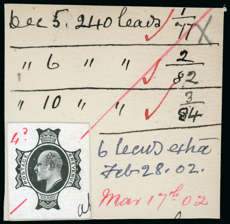 Stamp of Great Britain » King Edward VII 1902 4d. stamp size die proof of the head plate, in