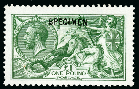Stamp of Great Britain » King George V » 1913-19 Seahorse Issues 1913 Waterlow £1 green, overprinted SPECIMEN type