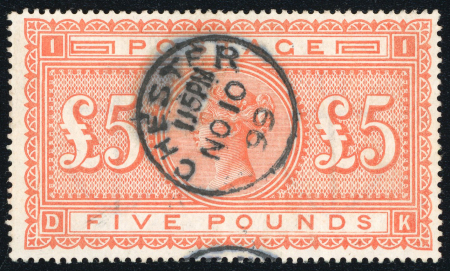 Stamp of Great Britain » 1855-1900 Surface Printed » 1867-83 High Values 1867-83 £5 orange DK on white paper, used