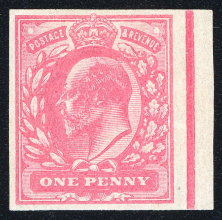 Stamp of Great Britain » King Edward VII » 1902-10 De La Rue Issues 1906 1d imperf. colour trial in cerise on Crown wmk paper