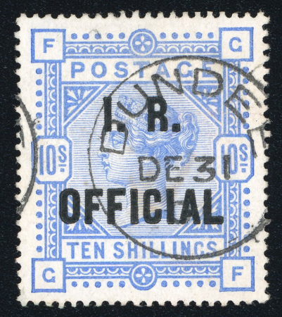 Stamp of Great Britain » Officials Inland Revenue: 1890 10s ultramarine I.R. Official with very neat Dundee DE 31 01 cds