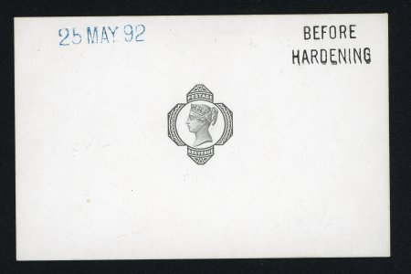 Stamp of Great Britain » 1855-1900 Surface Printed » 1887-1900 Jubilee Issue & 1891 £1 Green 1887-1900 Jubilee issue 4 1/2d De La Rue die proof of the head plate in black on glazed card