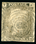Stamp of Great Britain » 1840 1d Black V. R. Official VR Official - Cancellations Trial: 1840 VR Official 1d Black lettered NK, used for cancellation removal experiments and with 7-ring obliterator in black