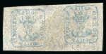 Stamp of Romania » 1858 (1st Nov.) - 1861 Moldavia - Handstruck at Jassy - Imperforate 1858 40par greenish blue on white pelure paper in used pair with full strike of the oval "FRANCO / JASSY" cancel
