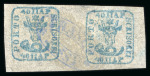 Stamp of Romania » 1858 (1st Nov.) - 1861 Moldavia - Handstruck at Jassy - Imperforate 1858 40par greenish blue on white pelure paper in used pair with full strike of the oval "FRANCO / JASSY" cancel